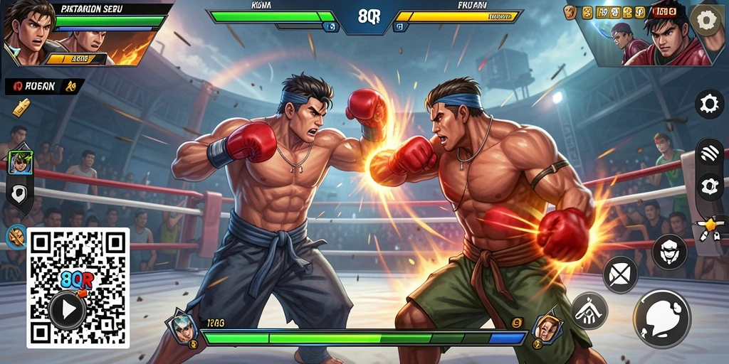 Screenshot dari gameplay menegangkan di 8QR saat pertarungan berlangsung.