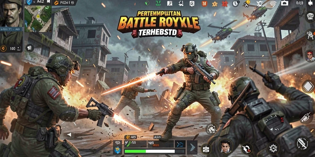 Screenshot gameplay AA62 menampilkan aksi seru dalam pertempuran Battle Royale.