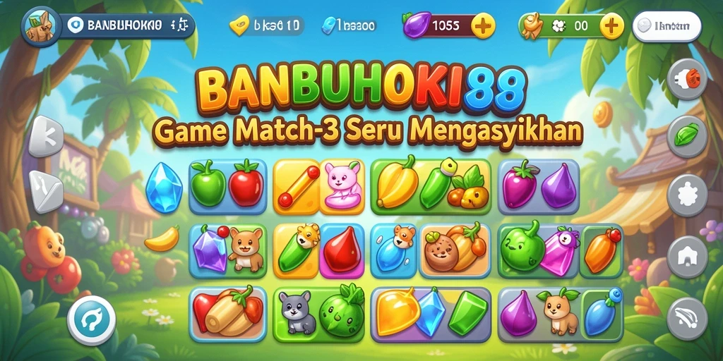 Tampilan gameplay seru dalam BANBUHOKI88 dengan desain Match-3.