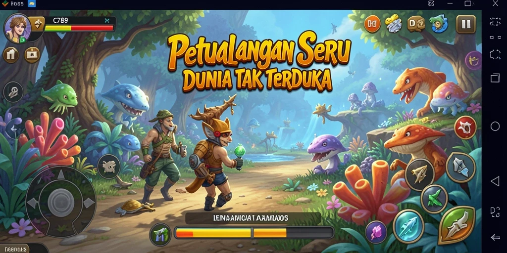 Screenshot utama C789 menampilkan pemain menjelajahi hutan ajaib.