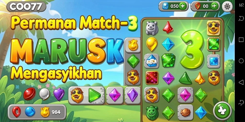 Tampilan gameplay seru dalam COO77 dengan tantangan Match-3.