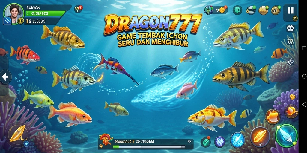 Tampilan gameplay seru DRAGON777 saat menembak ikan.