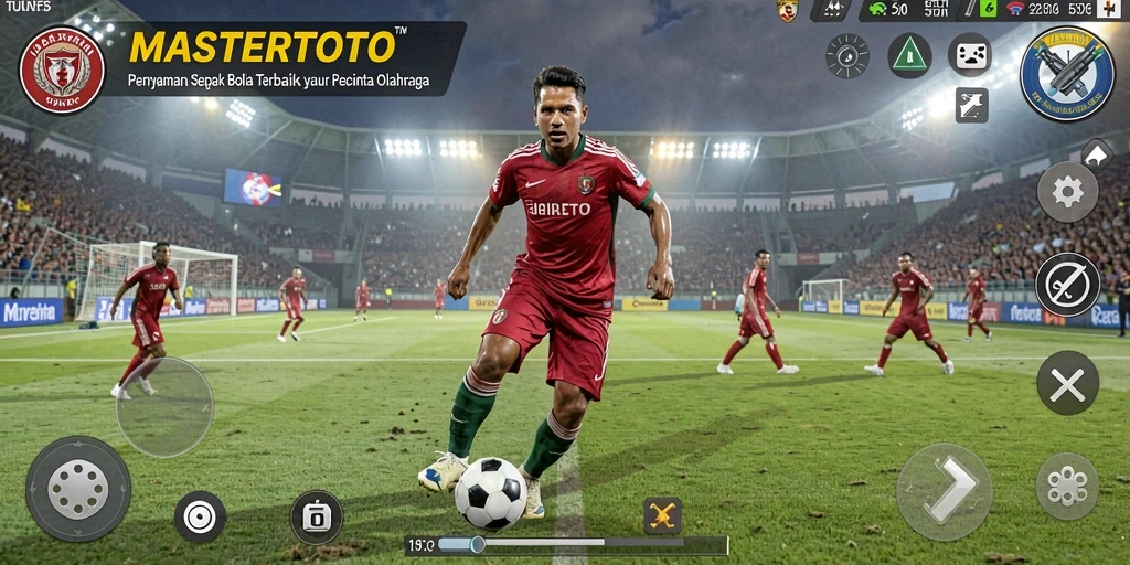 Screenshot dari gameplay MASTERTOTO yang menampilkan pertandingan sepak bola seru.