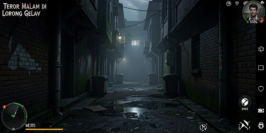 Gameplay seram dengan atmosfer yang mencekam dan penuh kegelapan.