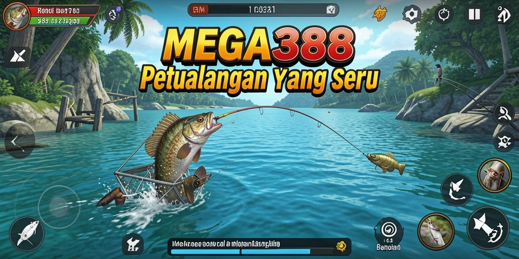 Screenshot menunjukkan aksi seru memancing dengan grafis yang menawan.