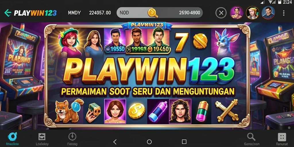 Tampilan gameplay menarik dari PLAYWIN123 dengan berbagai simbol dan fitur bonus.