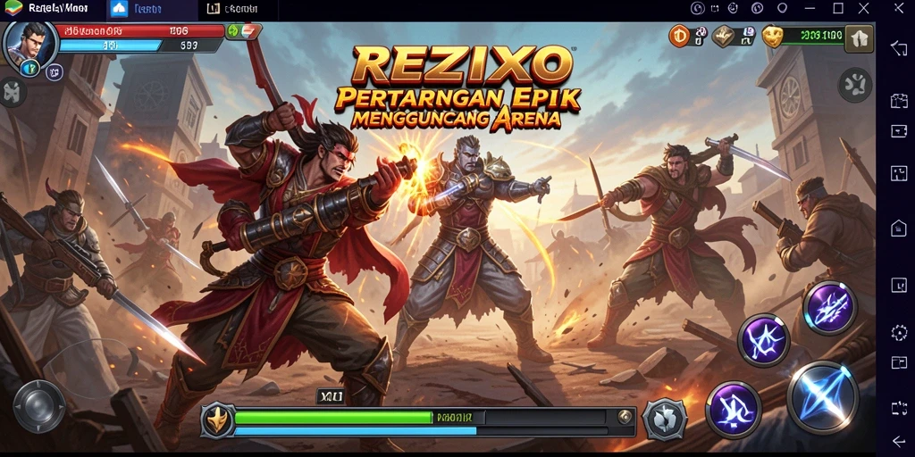 Tampilan gameplay menegangkan dari REZIXO dengan karakter bertarung.