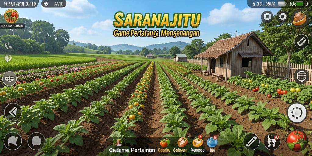 Tangkapan layar gameplay SARANAJITU yang menampilkan aktivitas pertanian.