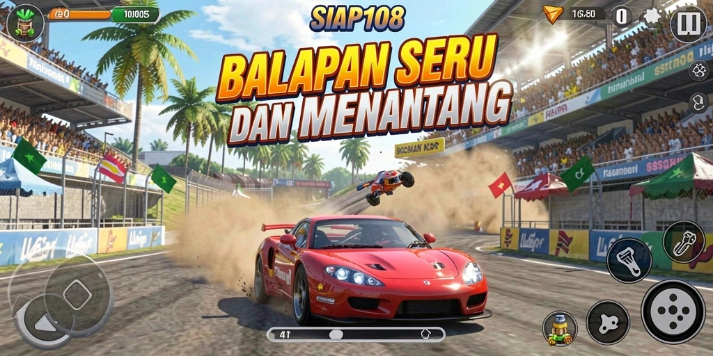 Screenshot utama menampilkan aksi balapan yang mendebarkan di SIAP108.