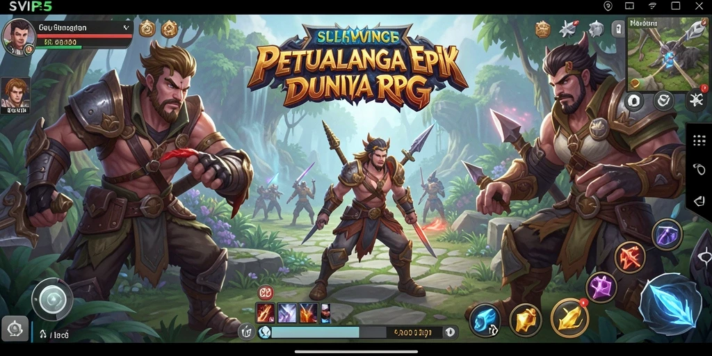 Screenshot gameplay SVIP5 menampilkan pertarungan epik di dunia RPG.
