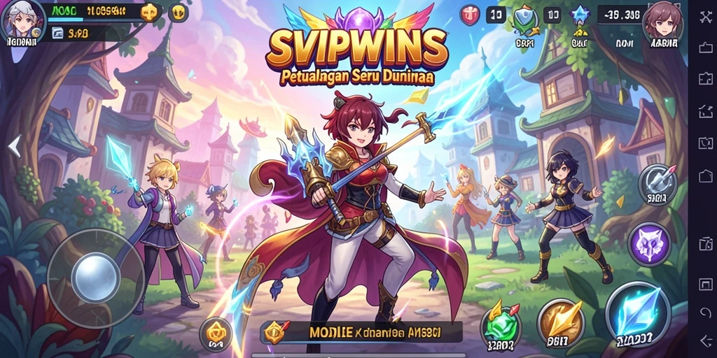 Tampilan seru gameplay SVIPWINS dengan karakter anime aksi.