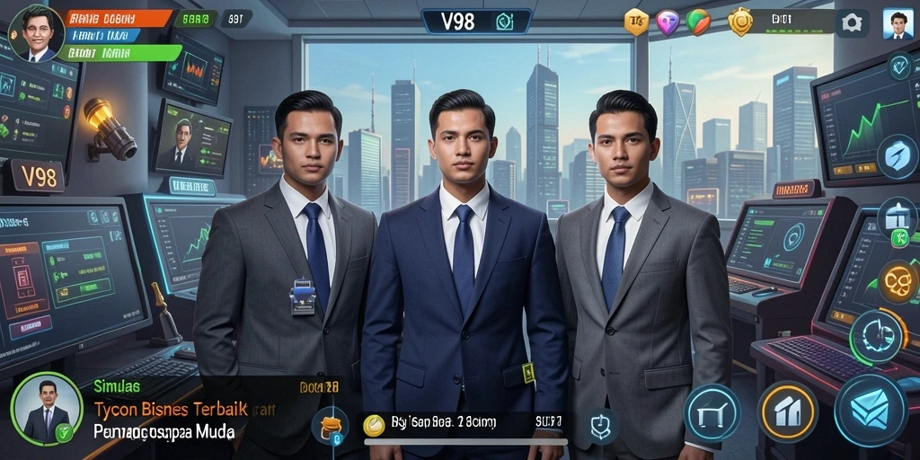 Tampilan gameplay menarik V98 dalam simulasi Tycoon.