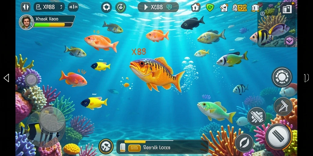Gameplay seru XR88 dalam menembak ikan berwarna-warni.